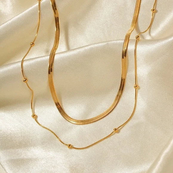 Gold Double Layered Necklace*Layering Necklace*Waterproof and Sweatproof - Picture 6 of 8